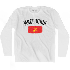 Macedonia Country Flag Heritage Adult Cotton Long Sleeve T-shirt - White Macedonia Country Flag Heritage Adult Cotton Long Sleeve T-shirt - White