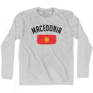 Macedonia Country Flag Heritage Adult Cotton Long Sleeve T-shirt - Grey Heather Macedonia Country Flag Heritage Adult Cotton Long Sleeve T-shirt - Grey Heather
