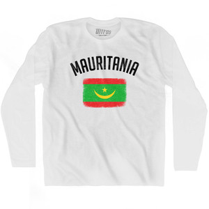 Mauritania Country Flag Heritage Adult Cotton Long Sleeve T-shirt - White Mauritania Country Flag Heritage Adult Cotton Long Sleeve T-shirt - White
