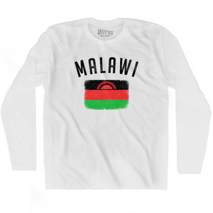 Malawi Country Flag Heritage Adult Cotton Long Sleeve T-shirt - White Malawi Country Flag Heritage Adult Cotton Long Sleeve T-shirt - White