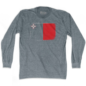 Malta Country Flag Adult Tri-Blend Long Sleeve T-shirt - Athletic Grey Malta Country Flag Adult Tri-Blend Long Sleeve T-shirt - Athletic Grey