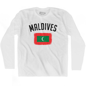 Maldives Country Flag Heritage Adult Cotton Long Sleeve T-shirt - White Maldives Country Flag Heritage Adult Cotton Long Sleeve T-shirt - White