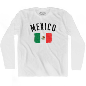 Mexico Country Flag Heritage Adult Cotton Long Sleeve T-shirt - White Mexico Country Flag Heritage Adult Cotton Long Sleeve T-shirt - White