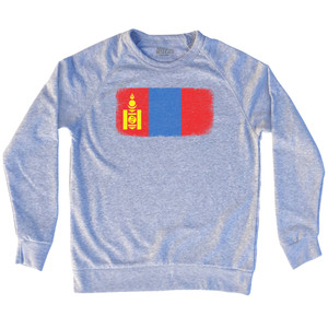 Mongolia Country Flag Adult Tri-Blend Sweatshirt - Heather Grey