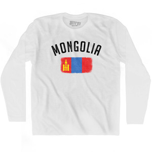 Mongolia Country Flag Heritage Adult Cotton Long Sleeve T-shirt - White Mongolia Country Flag Heritage Adult Cotton Long Sleeve T-shirt - White