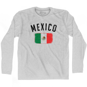 Mexico Country Flag Heritage Adult Cotton Long Sleeve T-shirt - Grey Heather Mexico Country Flag Heritage Adult Cotton Long Sleeve T-shirt - Grey Heather