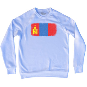 Mongolia Country Flag Adult Tri-Blend Sweatshirt - White