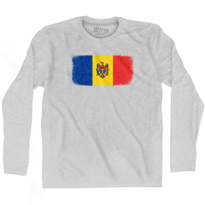 Moldova Country Flag Adult Cotton Long Sleeve T-shirt - Grey Heather Moldova Country Flag Adult Cotton Long Sleeve T-shirt - Grey Heather