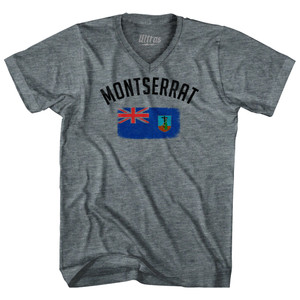 Montserrat Country Flag Heritage Tri-Blend V-neck Womens Junior Cut T-shirt - Athletic Grey