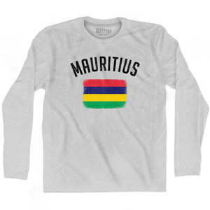 Mauritius Country Flag Heritage Adult Cotton Long Sleeve T-shirt - Grey Heather Mauritius Country Flag Heritage Adult Cotton Long Sleeve T-shirt - Grey Heather