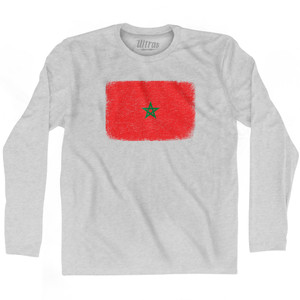 Morocco Country Flag Adult Cotton Long Sleeve T-shirt - Grey Heather Morocco Country Flag Adult Cotton Long Sleeve T-shirt - Grey Heather