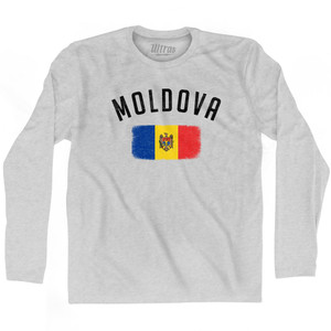 Moldova Country Flag Heritage Adult Cotton Long Sleeve T-shirt - Grey Heather Moldova Country Flag Heritage Adult Cotton Long Sleeve T-shirt - Grey Heather