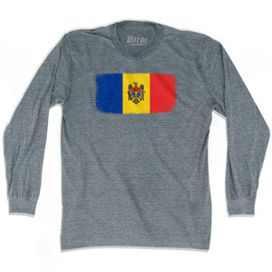 Moldova Country Flag Adult Tri-Blend Long Sleeve T-shirt - Athletic Grey Moldova Country Flag Adult Tri-Blend Long Sleeve T-shirt - Athletic Grey