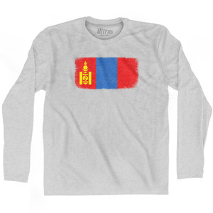 Mongolia Country Flag Adult Cotton Long Sleeve T-shirt - Grey Heather Mongolia Country Flag Adult Cotton Long Sleeve T-shirt - Grey Heather