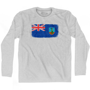 Montserrat Country Flag Adult Cotton Long Sleeve T-shirt - Grey Heather