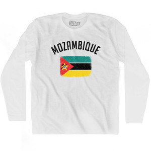 Mozambique Country Flag Heritage Adult Cotton Long Sleeve T-shirt - White Mozambique Country Flag Heritage Adult Cotton Long Sleeve T-shirt - White
