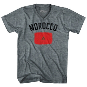 Morocco Country Flag Heritage Tri-Blend V-neck Womens Junior Cut T-shirt - Athletic Grey Morocco Country Flag Heritage Tri-Blend V-neck Womens Junior Cut T-shirt - Athletic Grey