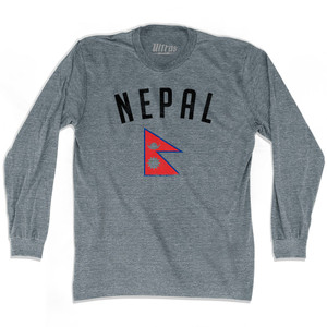 Nepal Country Flag Heritage Adult Tri-Blend Long Sleeve T-shirt - Athletic Grey Nepal Country Flag Heritage Adult Tri-Blend Long Sleeve T-shirt - Athletic Grey