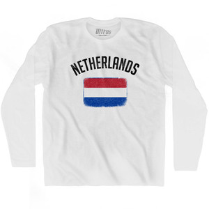 Netherlands Country Flag Heritage Adult Cotton Long Sleeve T-shirt - White Netherlands Country Flag Heritage Adult Cotton Long Sleeve T-shirt - White
