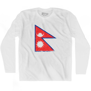 Nepal Country Flag Adult Cotton Long Sleeve T-shirt - White