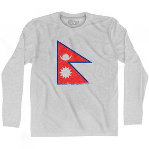 Nepal Country Flag Adult Cotton Long Sleeve T-shirt - Grey Heather Nepal Country Flag Adult Cotton Long Sleeve T-shirt - Grey Heather