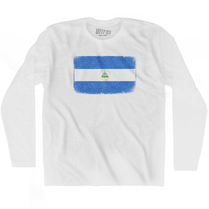 Nicaragua Country Flag Adult Cotton Long Sleeve T-shirt - White