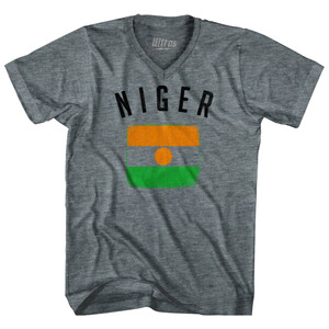 Niger Country Flag Heritage Adult Tri-Blend V-neck T-shirt - Athletic Grey Niger Country Flag Heritage Adult Tri-Blend V-neck T-shirt - Athletic Grey