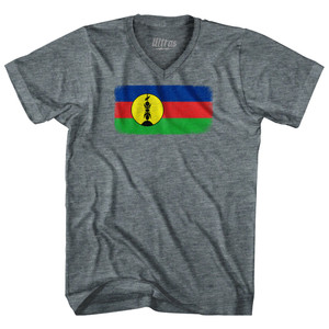 New Caledonia Country Flag Tri-Blend V-neck Womens Junior Cut T-shirt - Athletic Grey