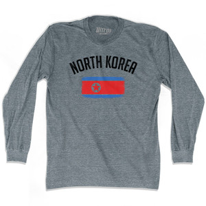 North Korea Country Flag Heritage Adult Tri-Blend Long Sleeve T-shirt - Athletic Grey North Korea Country Flag Heritage Adult Tri-Blend Long Sleeve T-shirt - Athletic Grey