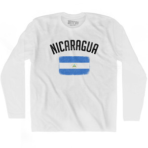 Nicaragua Country Flag Heritage Adult Cotton Long Sleeve T-shirt - White Nicaragua Country Flag Heritage Adult Cotton Long Sleeve T-shirt - White