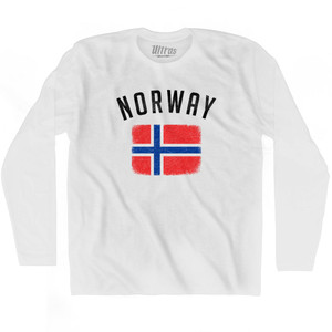 Norway Country Flag Heritage Adult Cotton Long Sleeve T-shirt - White Norway Country Flag Heritage Adult Cotton Long Sleeve T-shirt - White