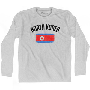 North Korea Country Flag Heritage Adult Cotton Long Sleeve T-shirt - Grey Heather North Korea Country Flag Heritage Adult Cotton Long Sleeve T-shirt - Grey Heather