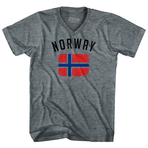 Norway Country Flag Heritage Adult Tri-Blend V-neck T-shirt - Athletic Grey Norway Country Flag Heritage Adult Tri-Blend V-neck T-shirt - Athletic Grey