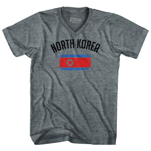 North Korea Country Flag Heritage Tri-Blend V-neck Womens Junior Cut T-shirt - Athletic Grey North Korea Country Flag Heritage Tri-Blend V-neck Womens Junior Cut T-shirt - Athletic Grey