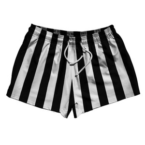 Black & White Vertical Stripe 2.5" Swim Shorts Made in USA - Black & White Black & White Vertical Stripe 2.5" Swim Shorts Made in USA - Black & White