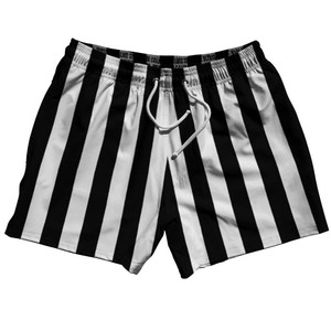 Black & White Vertical Stripe 5" Swim Shorts Made in USA - Black & White Black & White Vertical Stripe 5" Swim Shorts Made in USA - Black & White