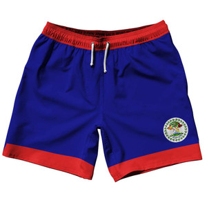 Belize Country Flag 7.5" Swim Shorts Made in USA - Red Blue Belize Country Flag 7.5" Swim Shorts Made in USA - Red Blue