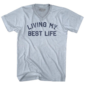 Living My Best Life Adult Tri-Blend V-neck T-shirt - Athletic White