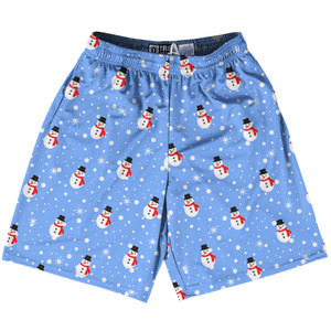 Snowman Christmas Lacrosse Shorts Made In USA - Blue Snowman Christmas Lacrosse Shorts Made In USA - Blue
