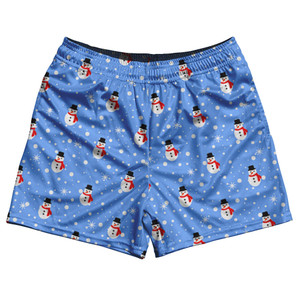 Snowman Christmas Rugby Gym Short 5 Inch Inseam With Pockets Made In USA - Blue Snowman Christmas Rugby Gym Short 5 Inch Inseam With Pockets Made In USA - Blue
