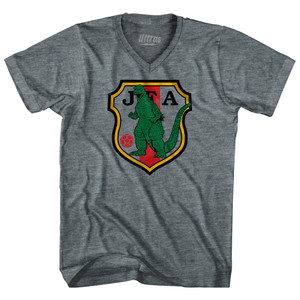 Japan Godzilla Soccer Crest Adult Tri-Blend V-Neck T-Shirt by Ultras