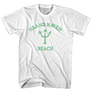 Michigan Grand Haven Beach Emerald Art Trident Adult Cotton T-Shirt by Life on the Strand
