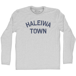 Haleiwa Town Adult Cotton Long Sleeve T-shirt - Grey Heather