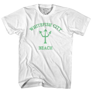 Montana Whitefish City Beach Emerald Art Trident Adult Cotton T-Shirt by Ultras Montana Whitefish City Beach Emerald Art Trident Adult Cotton T-Shirt by Ultras