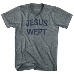 Jesus Wept Tri-Blend V-Neck Womens Junior Cut T-Shirt by Ultras Jesus Wept Tri-Blend V-Neck Womens Junior Cut T-Shirt by Ultras