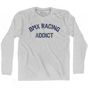 BMX Racing Addict Adult Cotton Long Sleeve T-shirt - Grey Heather