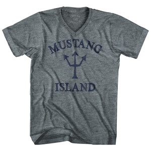 Rhode Island Quonochontaug Trident Tri-Blend V-Neck Womens Junior Cut T- Shirt - Athletic Grey