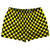 Checkerboard 1 Inch Black and Yellow Shorty Short Gym Shorts 2.5" Inseam Made In USA