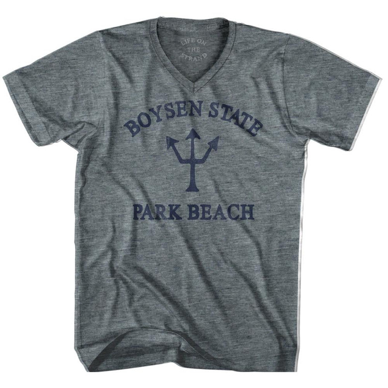 Wyoming Boysen State Park Beach Trident Tri-Blend V-Neck Womens Junior Cut T-Shirt by Ultras