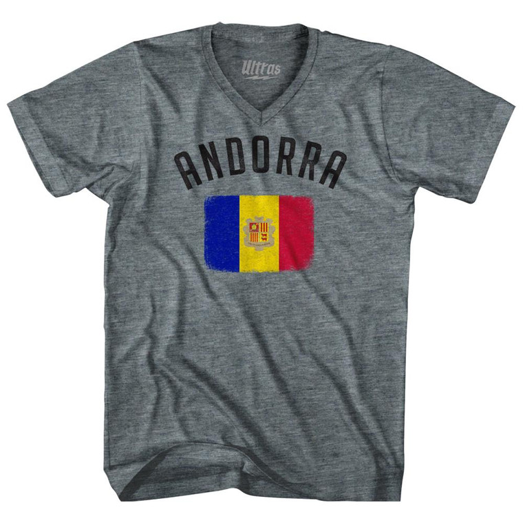 Andorra Country Flag Heritage Tri-Blend V-Neck Womens Junior Cut T-Shirt by Ultras